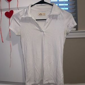 Ribbed White Collared Top